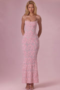 Embellished Square Neck Maxi Dress in Blush — front view