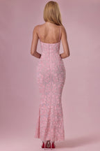 Embellished Square Neck Maxi Dress in Blush — back view