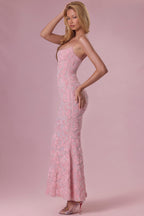 Embellished Square Neck Maxi Dress in Blush — side view
