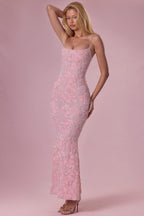Embellished Square Neck Maxi Dress in Blush — three-quarter view