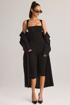 Modal Square-Neck Bodycon Capri Jumpsuit in Black — styled, front view