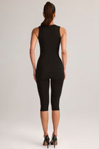 Modal Square-Neck Bodycon Capri Jumpsuit in Black — back view