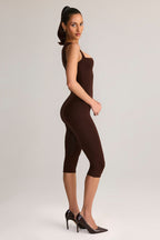 Modal Square-Neck Bodycon Capri Jumpsuit in Chocolate Brown — side view