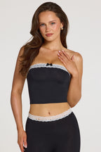 Modal Lace-Trim Bandeau Top in Black — on model