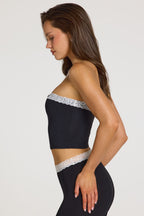Modal Lace-Trim Bandeau Top in Black — side view