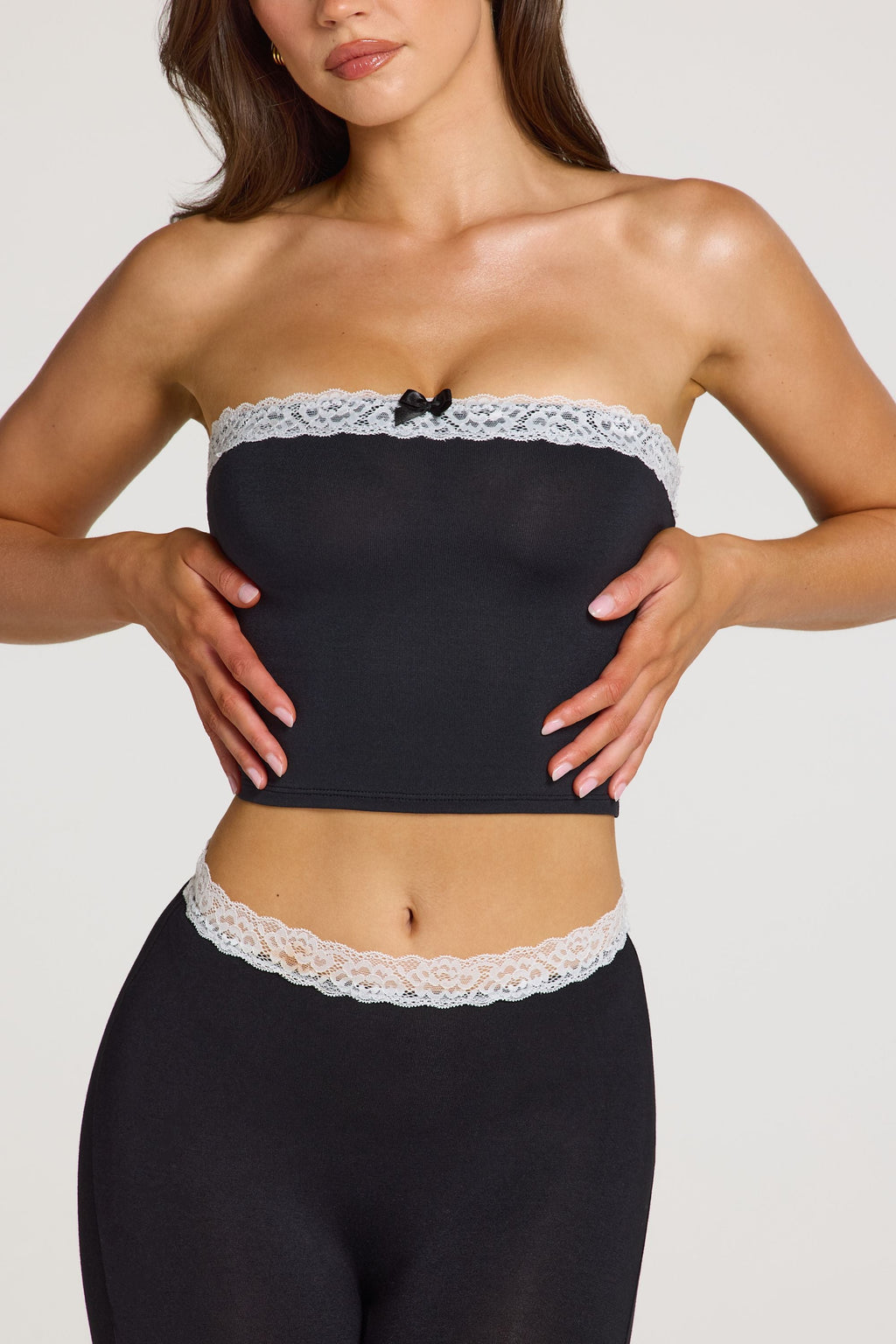 Modal Lace-Trim Bandeau Top in Black — styled