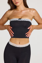 Modal Lace-Trim Bandeau Top in Black — styled