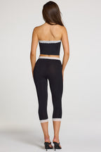 Modal Lace-Trim Mid-Rise Capri Leggings in Black — back view