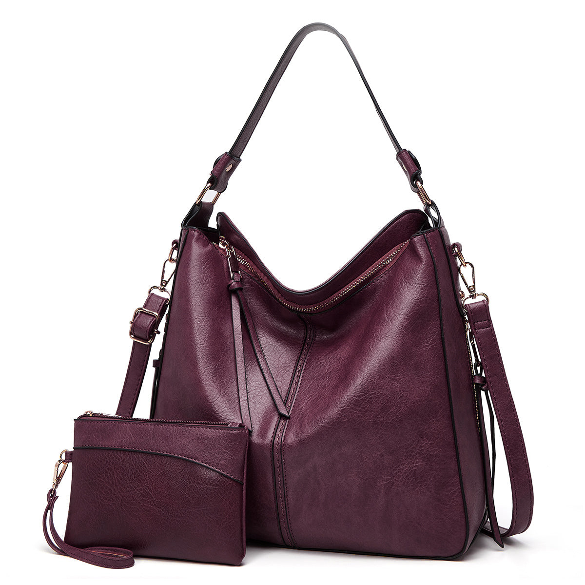 Genevieve hobo bag in Burgundy — front view