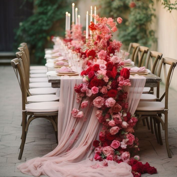 Artificial Flower Table Runner in Pink — styled on table
