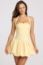 Lace-Up Bubble Hem Corset Mini Dress in Butter Yellow — front view, full length