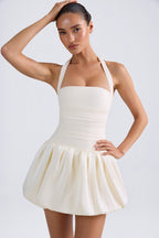 Lace-Up Bubble Hem Corset Mini Dress in Ivory — side view