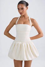 Lace-Up Bubble Hem Corset Mini Dress in Butter Yellow — front view