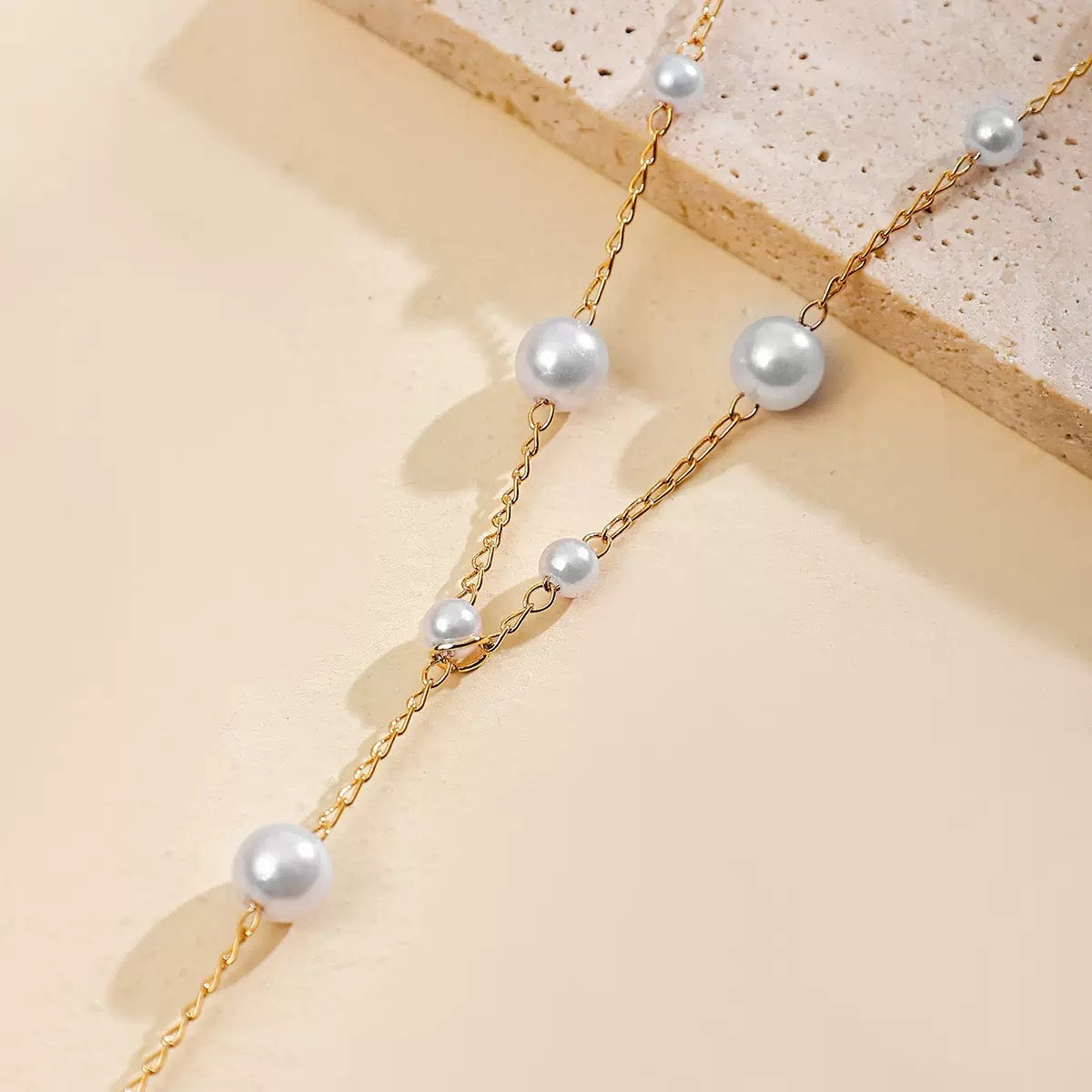 Minimal Pearl Drop Necklace — chain and pearl detail