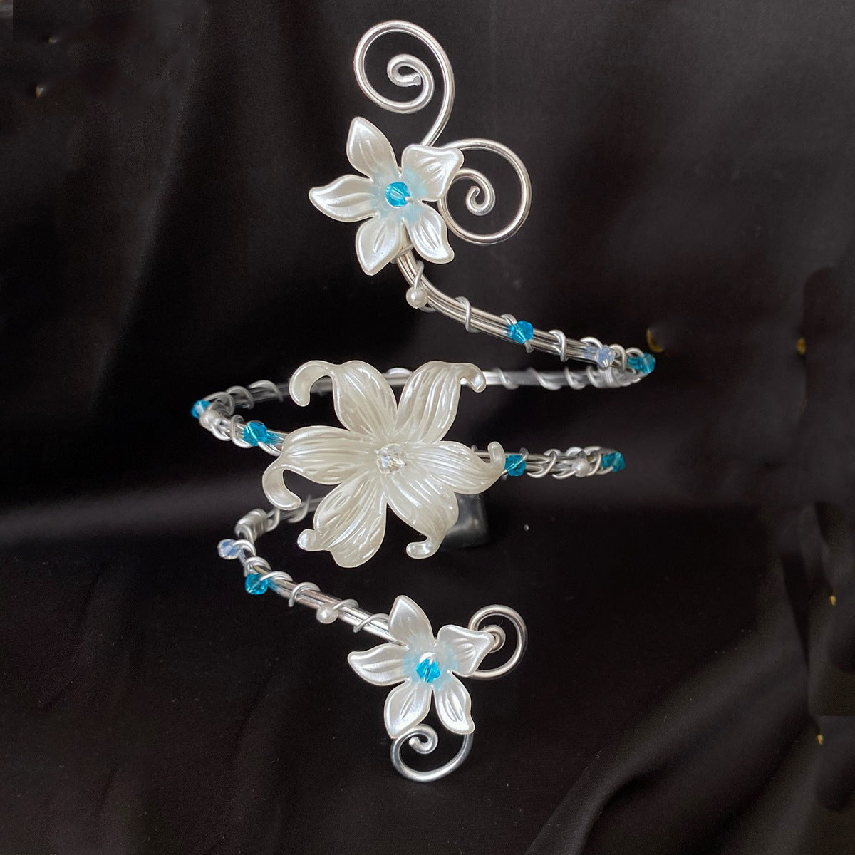 Floral Wrap Arm Cuff in Silver — detail