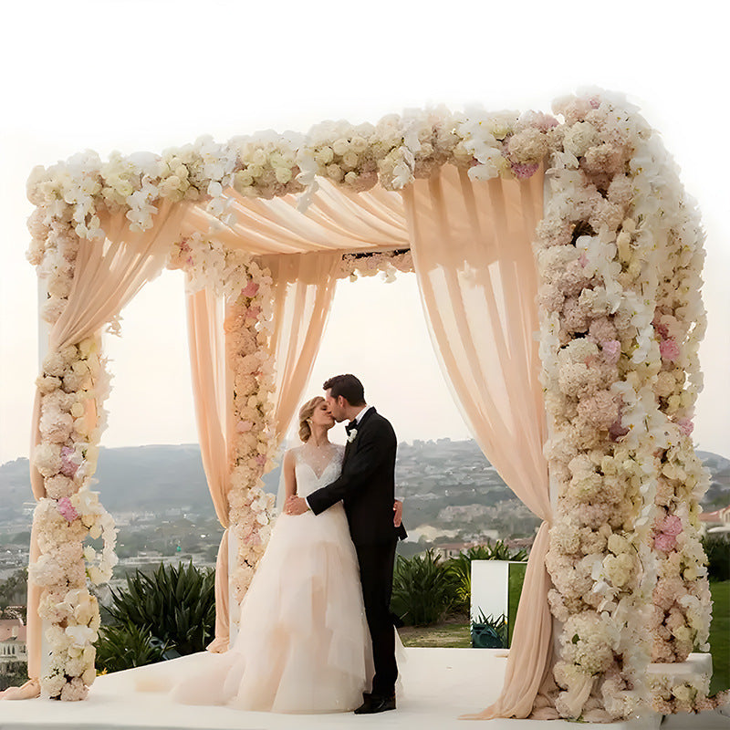 Event Draping Fabric in Champagne — styled arch