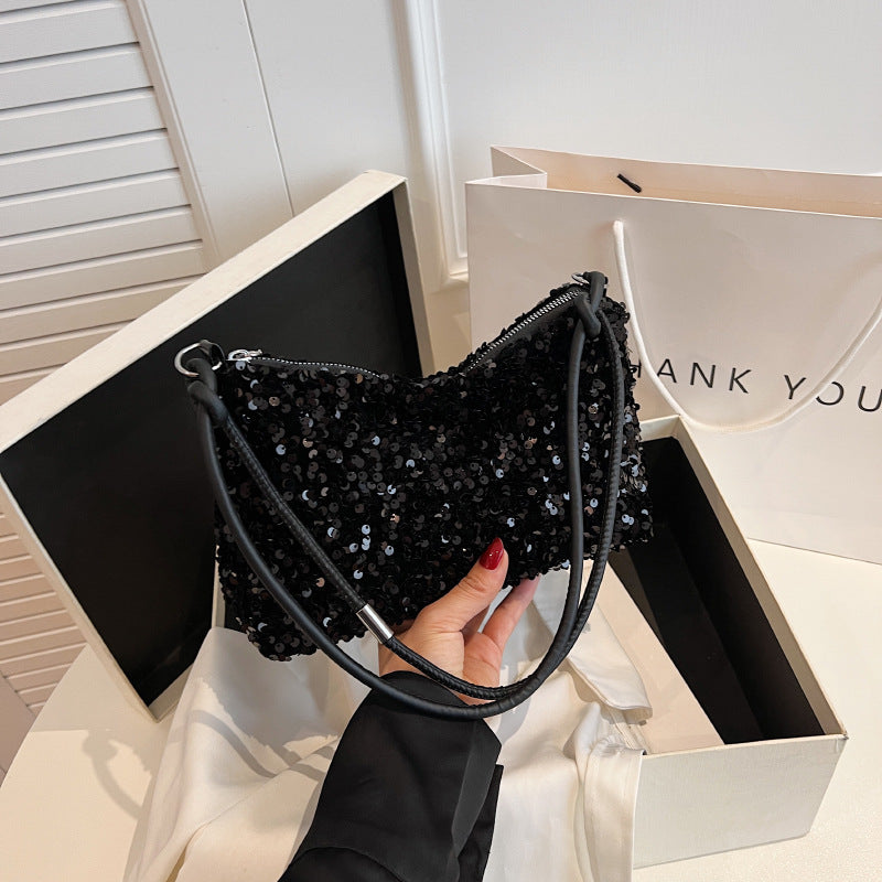 Giselle sequin shoulder bag in black — detail