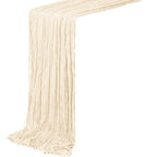 Crinkle Fabric Table Runner in Beige — flat view