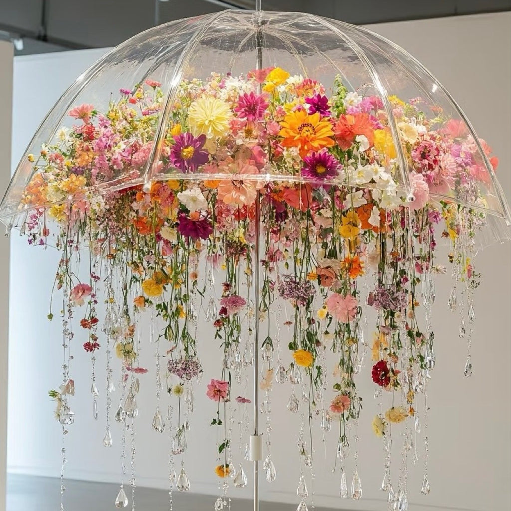 Floral Umbrella Hanging Decoration in Multicolor — side view