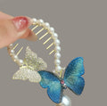 Floral Hair Pin with Pearl Details in Blue — detail view