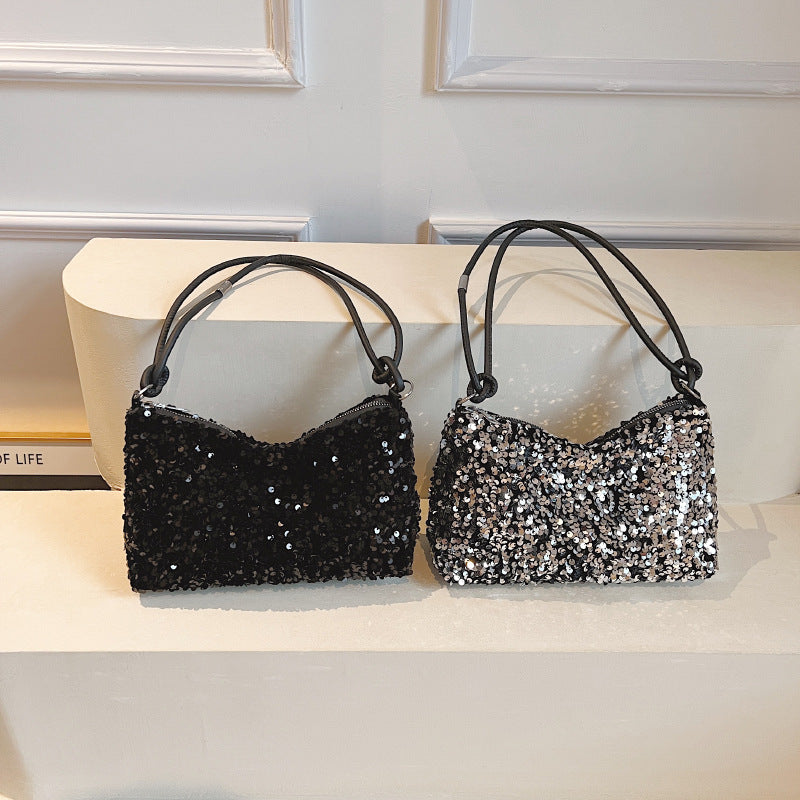 Giselle sequin shoulder bag — styled