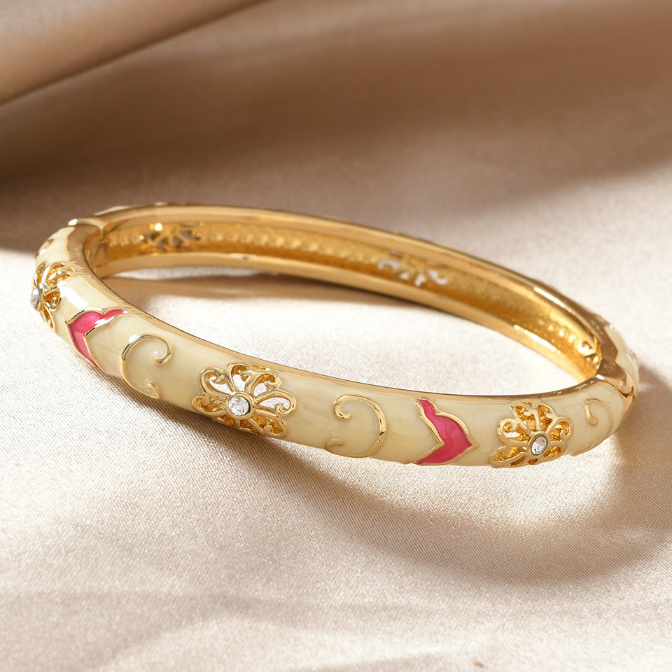 Floral Enamel Bangle Bracelet Set in white — front view