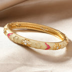 Floral Enamel Bangle Bracelet Set in white — front view