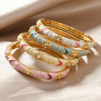 Floral Enamel Bangle Bracelet Set — styled with matching bangles