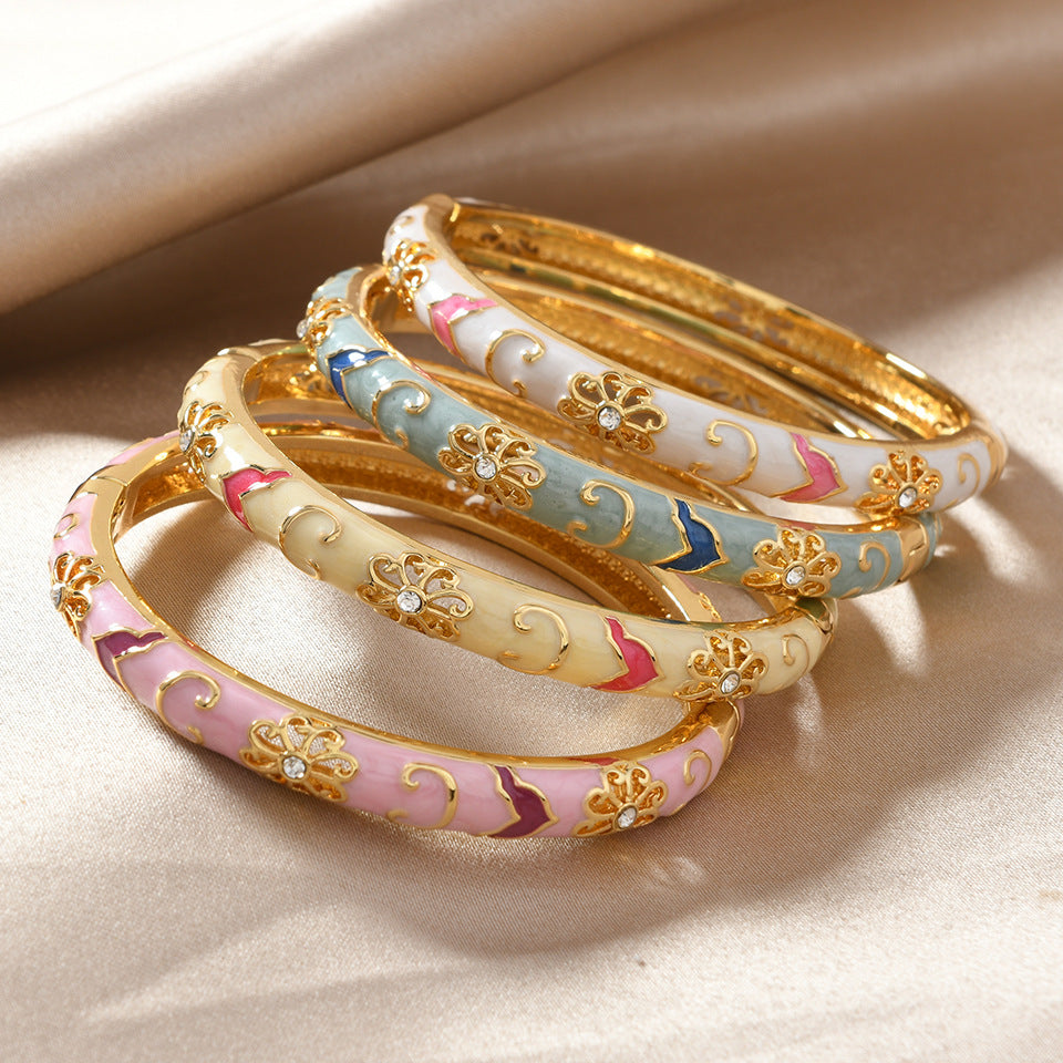 Floral Enamel Bangle Bracelet Set — styled with matching bangles