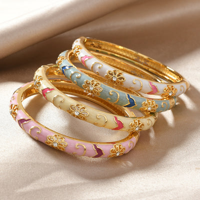 Floral Enamel Bangle Bracelet Set
