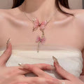 Pink Butterfly Elegance Set — necklace on model