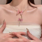 Pink Butterfly Elegance Set — necklace on model