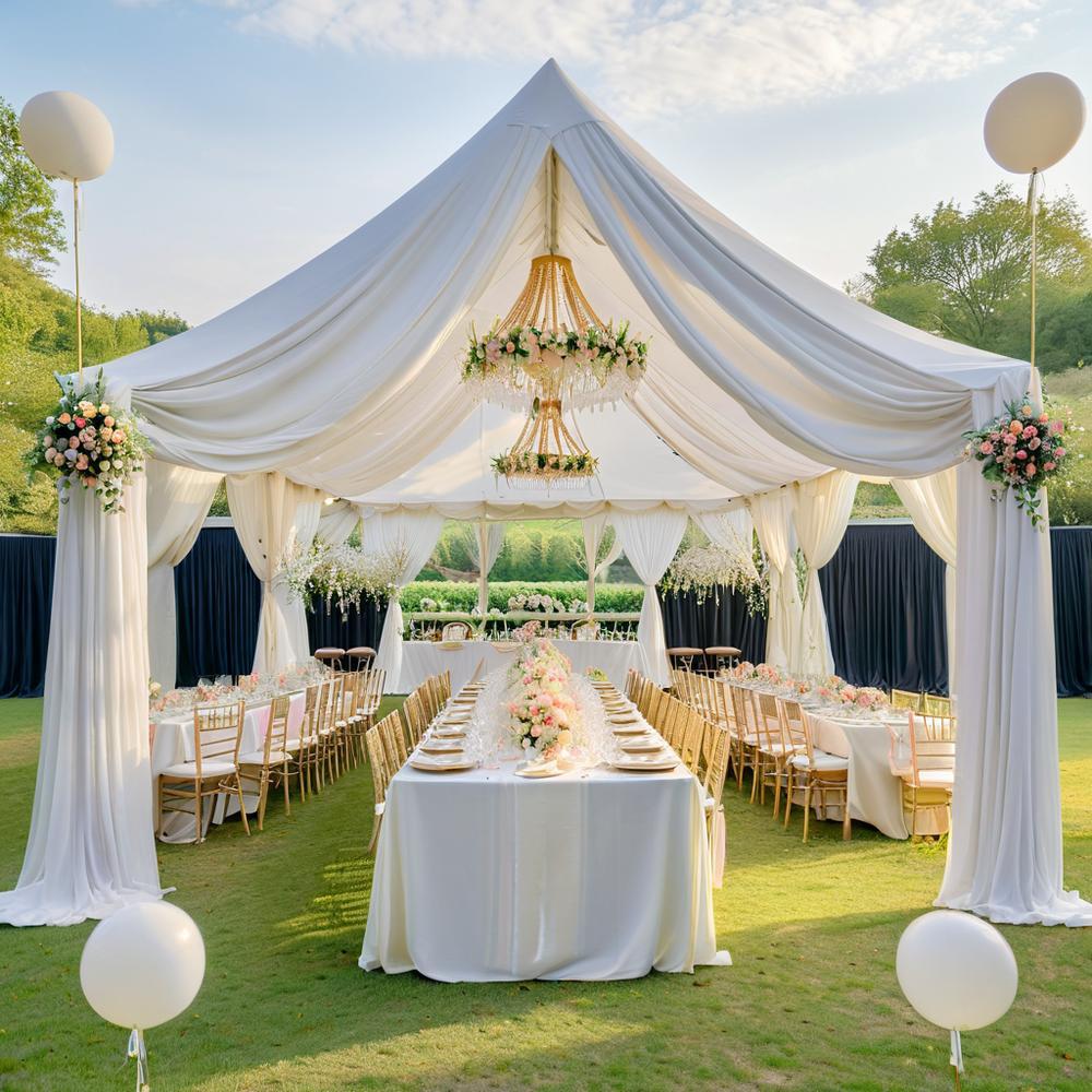 Event Draping Fabric in White — styled outdoor tent