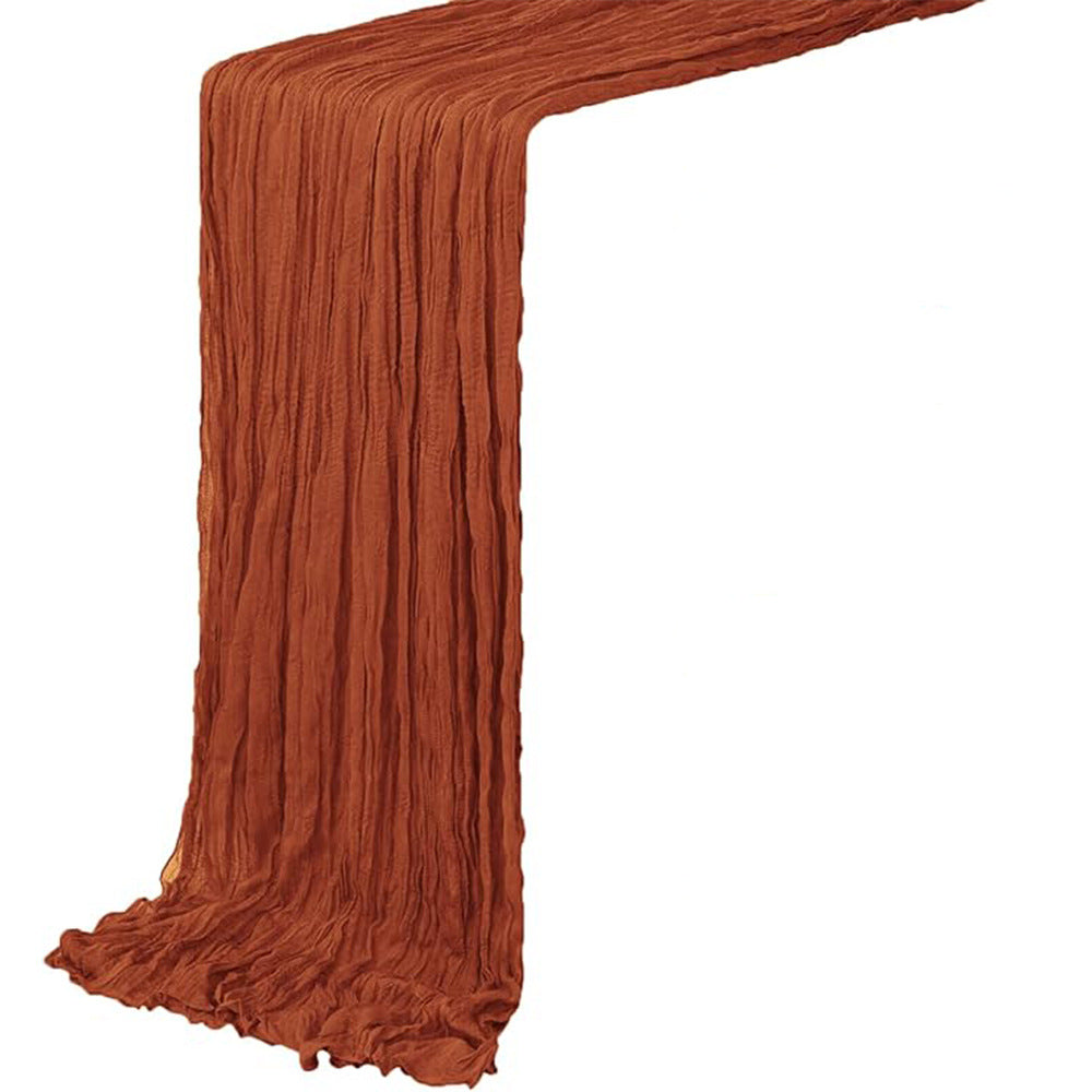 Crinkle Fabric Table Runner in Rust Red — flat view