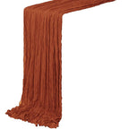 Crinkle Fabric Table Runner in Rust Red — flat view