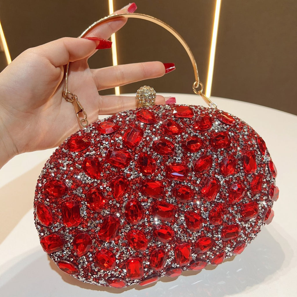 Seraphina crystal-bead evening clutch in red — three-quarter view