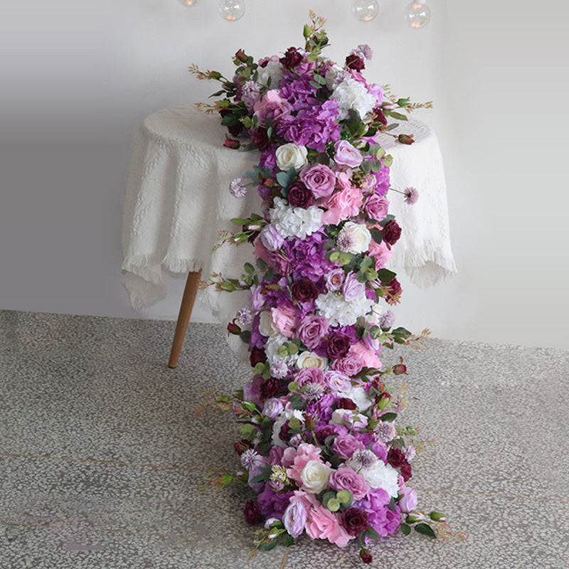 Artificial Flower Table Runner in Purple — detail view