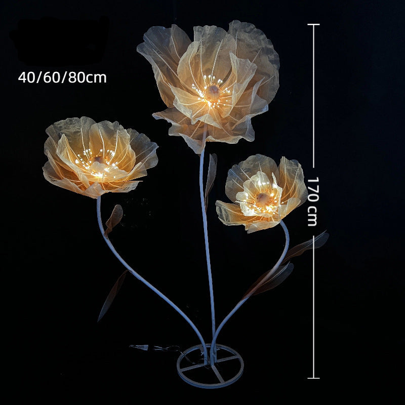 LED Silk Flower Floor Lamp in Champagne — front view