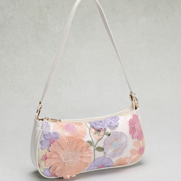 Pastel Floral Embroidery Shoulder Bag