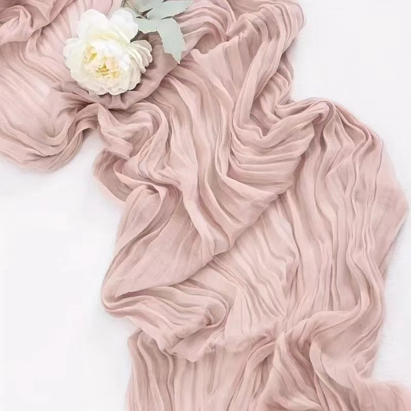 Crinkle Fabric Table Runner in Pink — styled detail