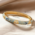 Floral Enamel Bangle Bracelet Set in blue — front view