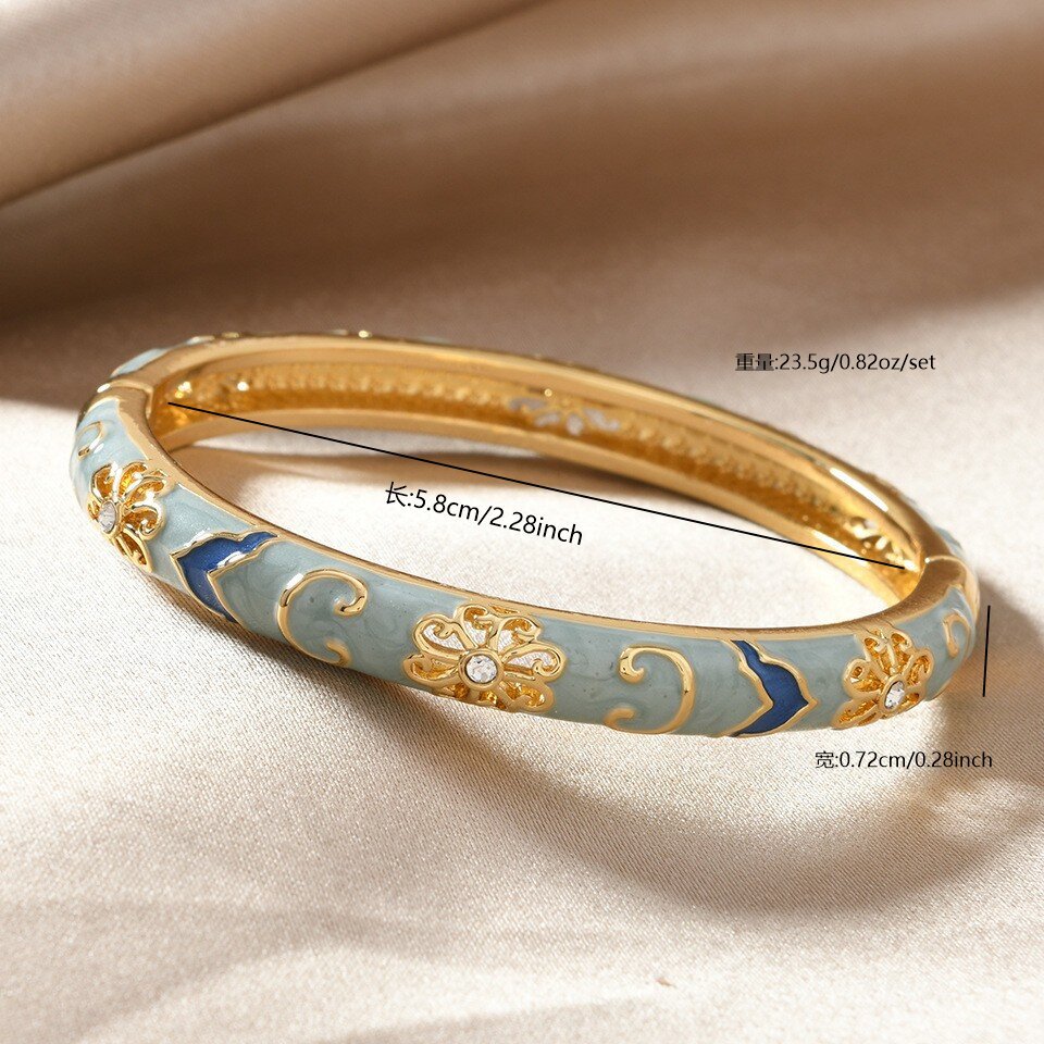 Floral Enamel Bangle Bracelet Set in blue — front view