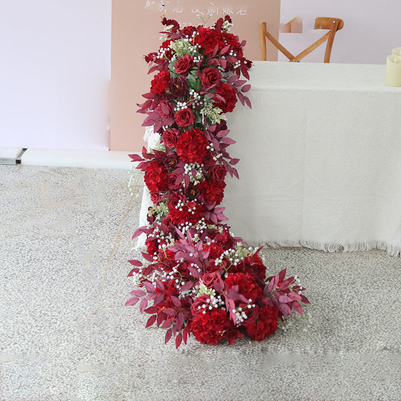 Artificial Flower Table Runner in Dark Red — detail view