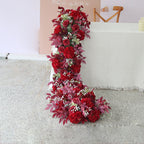 Artificial Flower Table Runner in Dark Red — detail view