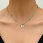 Butterfly Back Drop Necklace — front view on model