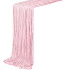 Crinkle Fabric Table Runner in Pink — flat view