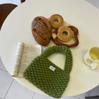 Wren crochet mini tote bag in military green — styled