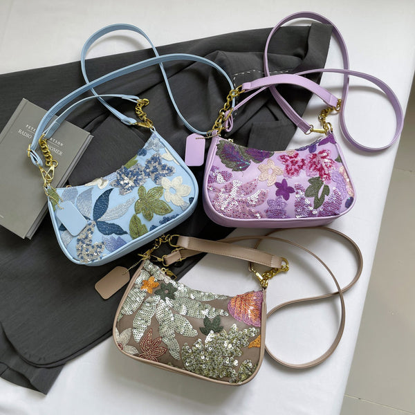 Floral Sequin Shoulder Bag