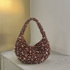 Margot mocha faux-pearl shoulder bag — three-quarter view