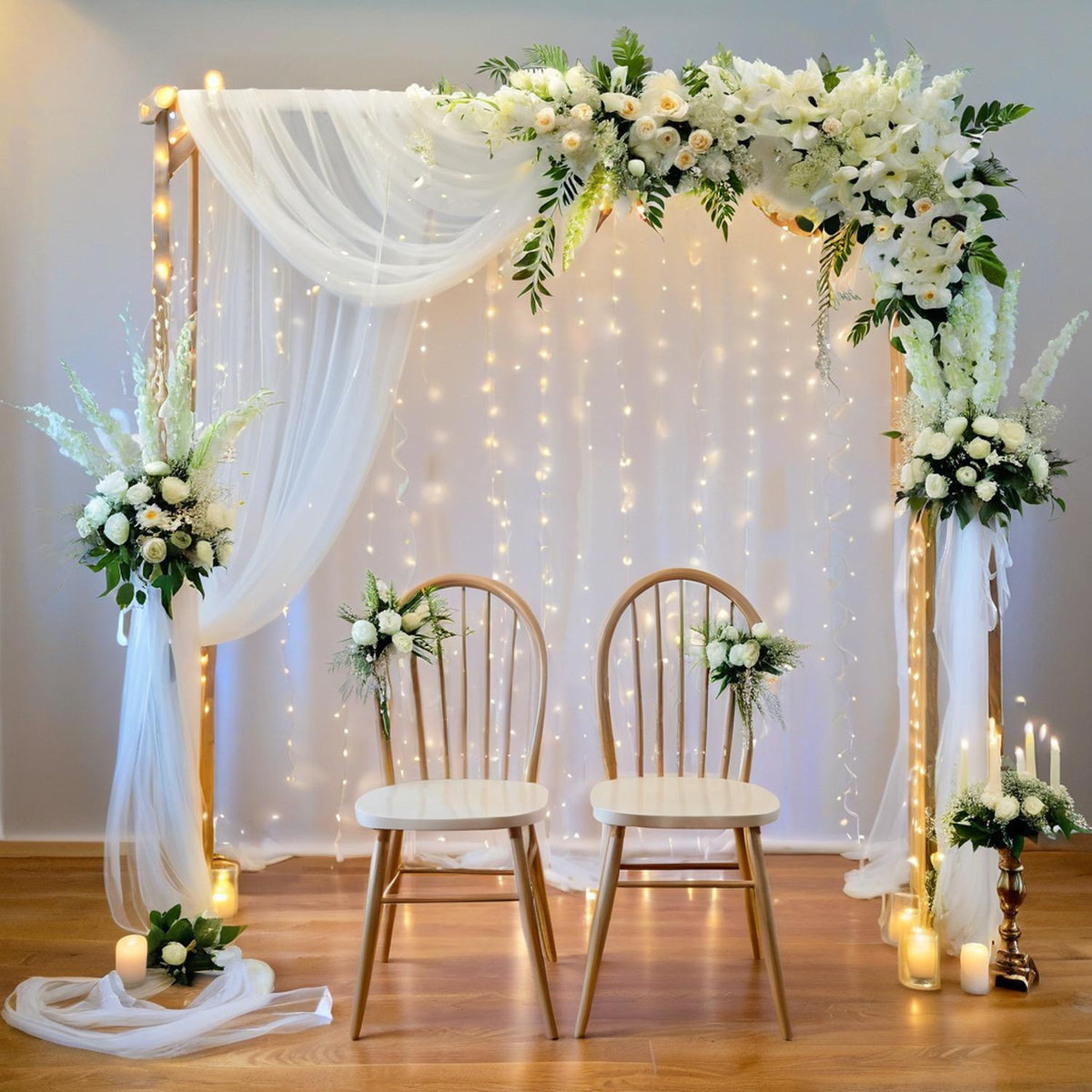 Event Draping Fabric in White — styled arch